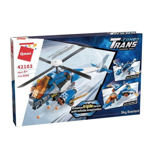 QMAN® 42103 - 3 az 1-ben Helikopter, Repülő sárkány, Vadászgép építőjáték - 100% kompatibilis minden más kedvelt márkával