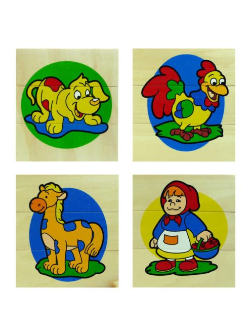 3 részes puzzle kirakó (kutya, kakas, ló, kislány)