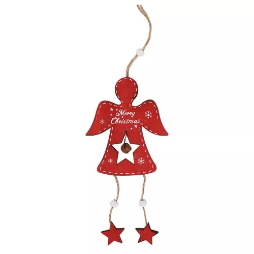 Dekorációs figura (piros angyal, lógó csillaggal)