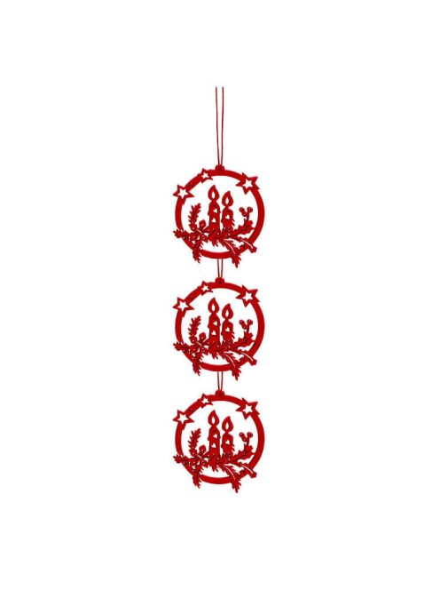 Dekorációs figura (3db-os, lógó, piros koszorú)