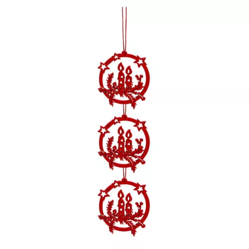 Dekorációs figura (3db-os, lógó, piros koszorú)