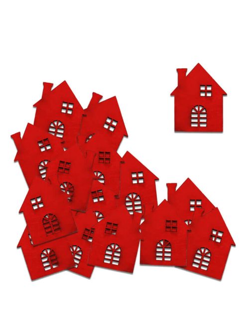 Dekorációs figura (18db-os, piros, kicsi házikó)