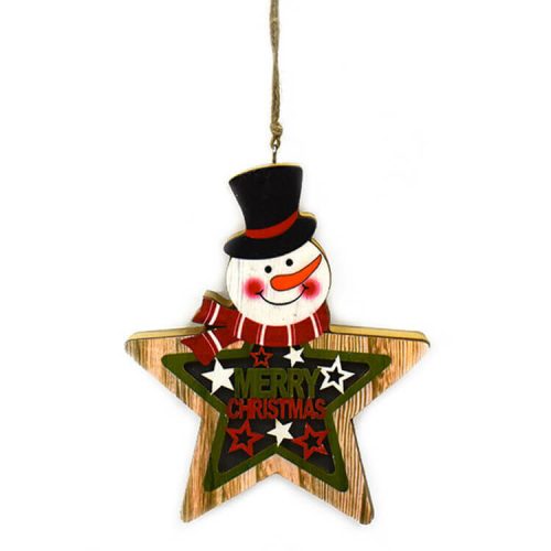 Dekorációs figura (hóember csillag, Merry Christmas felirattal, LED világítással)
