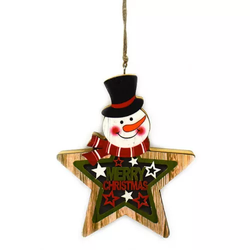 Dekorációs figura (hóember csillag, Merry Christmas felirattal, LED világítással)