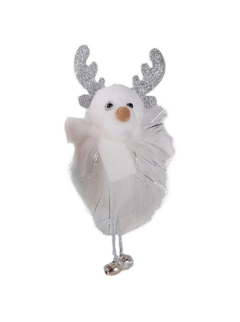 Karácsonyi dekoráció (fehér szőrme ruhás rénszarvas ezüst csillámos aganccsal)