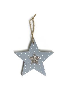   Dekorációs figura (szürke csillag, fehér pöttyökkel, ezüst csillámos csillaggal középen)