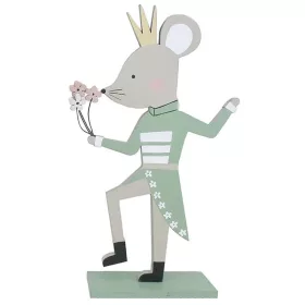   Dekorációs figura (egér király virágokkal, zöld ruhában)