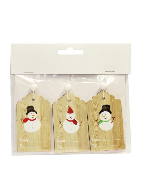 Karácsonyi dekoráció (3db-os, fa üzenő tábla hóemberekkel)