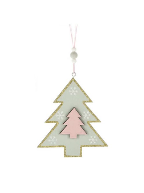 Karácsonyi dekorációs figura (zöld fenyőfában rózsaszín fenyőfa)