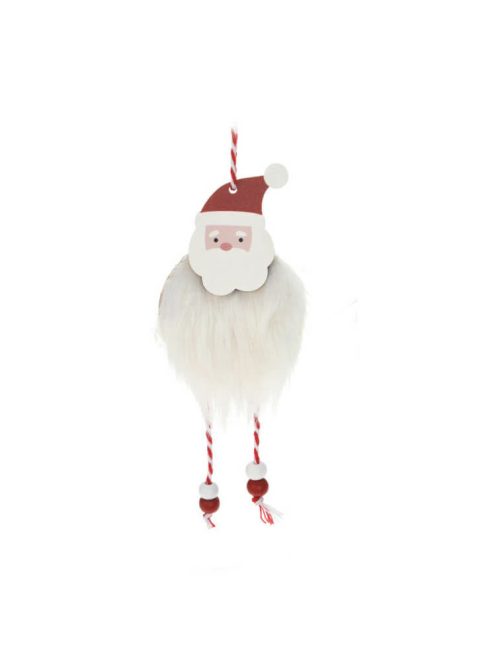 Karácsonyi dekorációs figura (fehér szőrme ruhás Mikulás)
