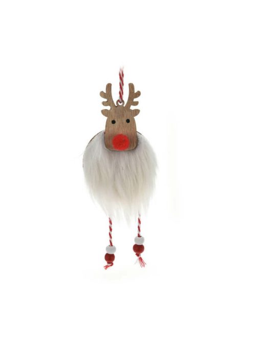 Karácsonyi dekorációs figura (fehér szőrme ruhás rénszarvas)
