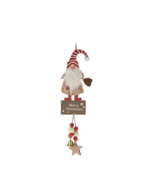Karácsonyi dekorációs figura (Mikulás fehér csíkos, piros sapkában, ruháján piros csillag)
