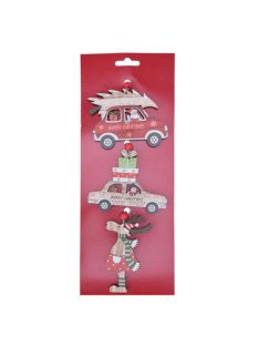   Dekorációs figura (piros autó natúr fenyővel, autó, rénszarvas)