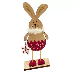   Húsvéti dekorációs figura (nyuszi tojás nadrágban, kezében virág, natúr-pink)