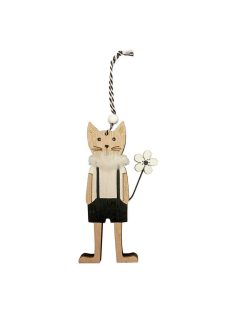   Tavaszi dekorációs figura (cica, fekete-fehér kantáros ruhában, virággal)