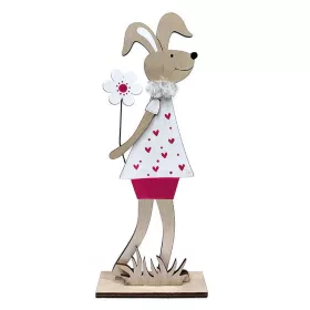   Húsvéti dekorációs figura (nagy nyuszi szívecskés pólóban, kezében virág, natúr-pink)