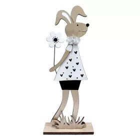   Húsvéti dekorációs figura (nagy nyuszi szívecskés pólóban, kezében virág, natúr-fekete)