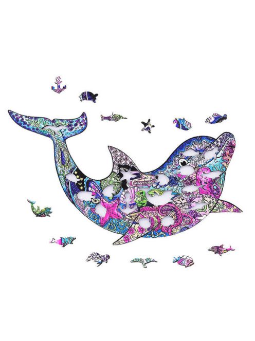 Fa puzzle, színes A4 méretű (delfin)