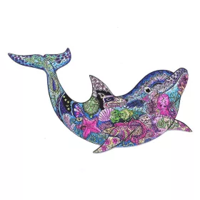 Fa puzzle, színes A3 méretű (delfin)