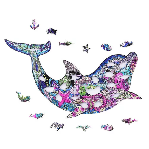 Fa puzzle, színes A3 méretű (delfin)