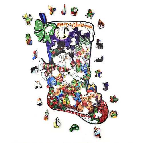 Fa puzzle, színes A4 méretű (Mikulás zokni)