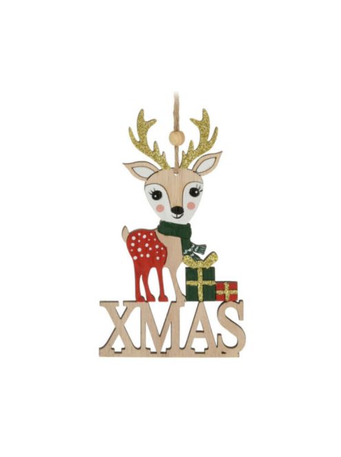 Karácsonyi dekorációs figura (előre néző rénszarvas XMAS felirattal)