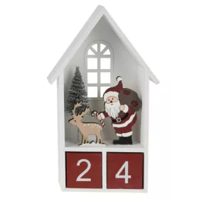  Dekorációs figura, adventi naptár (fehér házikóban Mikulás, piros számkockákkal)