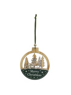   Karácsonyi dekoráció (natúr-zöld karikában ezüst rénszarvas és fenyőfák)