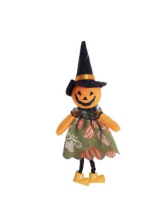   Halloween dekorációs figura (narancssárga tök, zöld szoknyában)