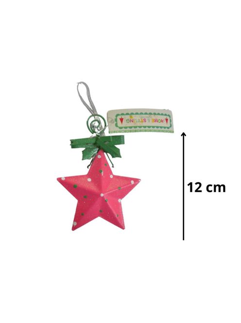 Karácsonyfadísz fémből - 3D piros csillag fagyönggyel