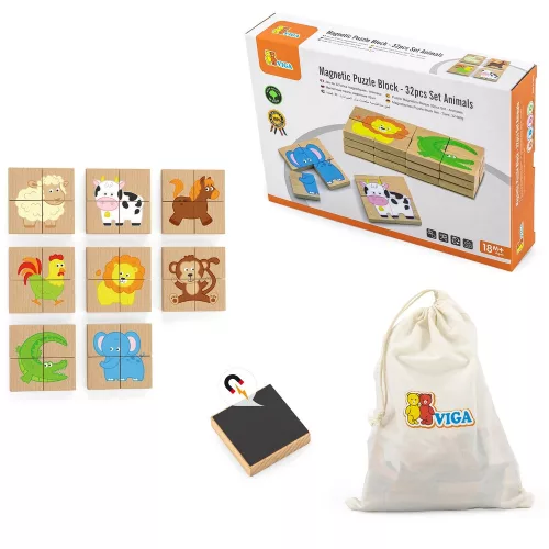 Mágneses fa puzzle - állatok