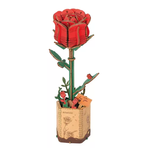 Rowood 3D fa puzzle virág - Rózsa (vörös)