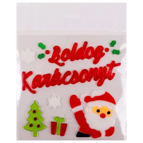 Zselés ablakdísz (Boldog Karácsonyt piros felírat, Mikulás)