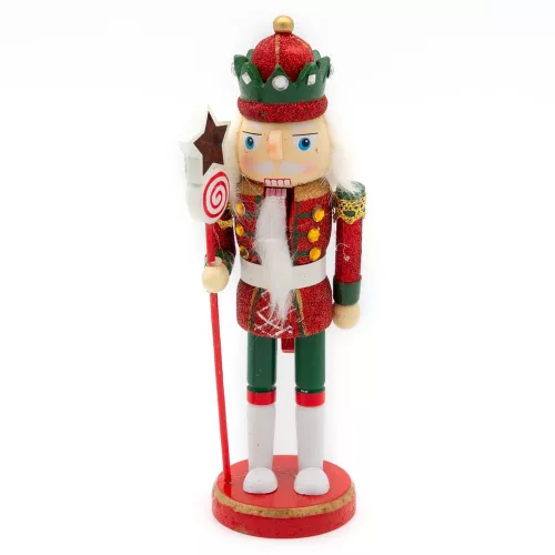 Diótörő (csillámos piros-fehér-zöld, nyalókás jogarral, 20 cm)