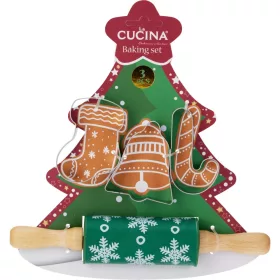   Karácsonyi  zöld sodrófa, 3 db kiszúróformával (csizma, harang, botnyalóka)