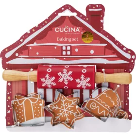   Karácsonyi  piros sodrófa, 3 db kiszúróformával (ajándék, csillag, mikulás sapka)