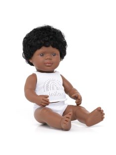   Baba, afroamerikai fiú, fehérneműben, 38 cm,  Miniland ML31159