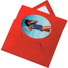   Paszpartu kártya, erezett karton, ovális kivágás, 220 g/m², 3 kártya+boríték, élénkpiros - Folia