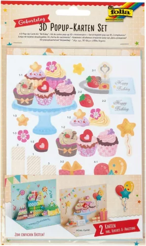 3D Pop-Up születásnapi kártya készítő, 2 kártya + 2 boríték - Folia