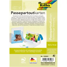   Paszpartu kártya készlet, 220 g/m², 10,5×15 cm, téglalap kivágás, 5 kártya+boríték, gyöngyház fehér - Folia