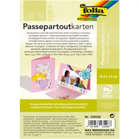   Paszpartu kártya készlet, 220 g/m², 10,5×15 cm, téglalap kivágás, 5 kártya+boríték, halvány rózsaszín - Folia