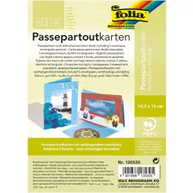   Paszpartu kártya készlet, 220 g/m², 10,5×15 cm, téglalap kivágás, 5 kártya+boríték, égkék - Folia