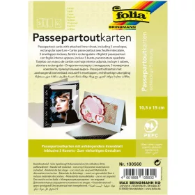   Paszpartu kártya készlet, 220 g/m², 10,5×15 cm, téglalap kivágás, 5 kártya+boríték, ezüst - Folia
