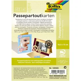   Paszpartu kártya készlet, 220 g/m², 10,5×15 cm, téglalap kivágás, 5 kártya+boríték, arany - Folia