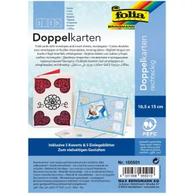   Üdvözlőkártya készítő, 220 g/m², 10,5×15 cm, 5 kártya+boríték+betét, gyöngyház fehér - Folia