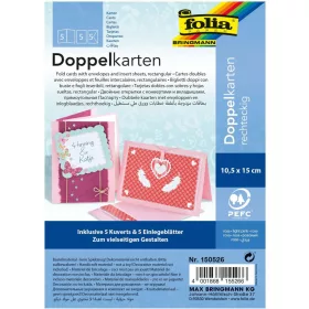   Üdvözlőkártya készítő, 220 g/m², 10,5×15 cm, 5 kártya+boríték+betét, halvány rózsaszín - Folia