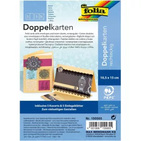   Üdvözlőkártya készítő, 220 g/m², 10,5×15 cm, 5 kártya+boríték+betét, arany - Folia