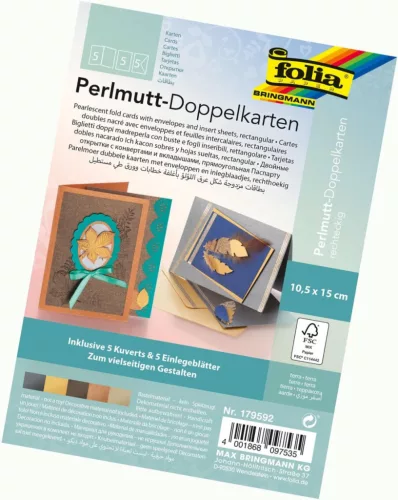 Gyöngyházfényű 5 db dupla üdvözlőkártya szett borítékkal és betétlappal TERRA, 250 g/m², 10,5×15 cm - Folia
