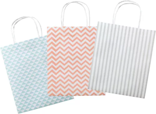Ajándéktasak BASIC 115 g/m², kraft, 12 db, 18×8×21 cm, 3 féle minta - Folia