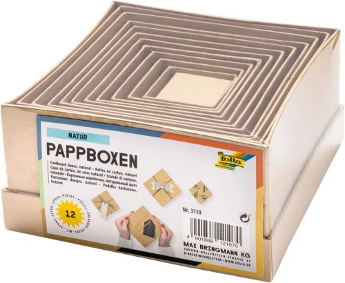 Kraft papír díszdoboz szett NÉGYZET alakú, 12 db, vegyes méretek - Folia
